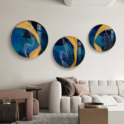 Asatic Waves Premium Acrylic Round Wall Art (Set of 3)