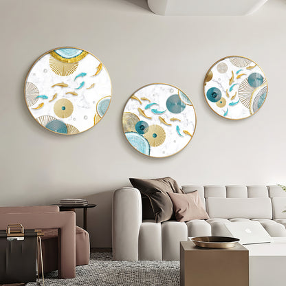 Koi Fish In Blue & Gold Premium Acrylic Round Wall Art (Set of 3)
