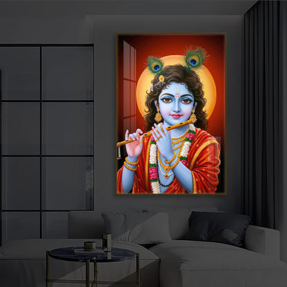 Lord Shree Krishna Ji Modern Luxury Backlight Vertical Wall Art