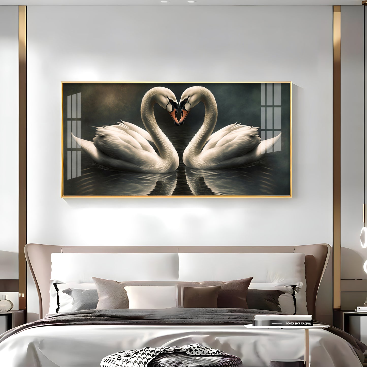 Soulful Vibrant Two Swan Premium Acrylic Horizontal Wall Art