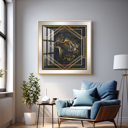 Modern Fashionable Gold Foil Goldfish Premium Acrylic Square Wall Art