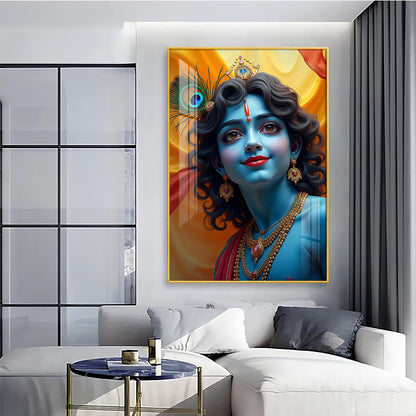 Krishna in Blue and Yellow Premium Acrylic Wall Art