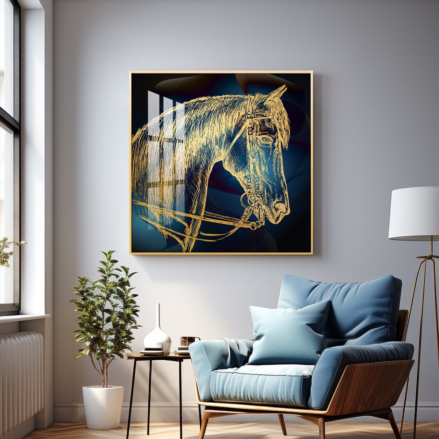 Golden Horse Head Premium Acrylic Square Wall Art