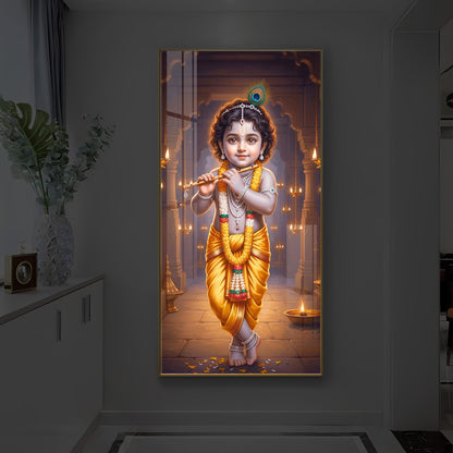 Little Lord Krishna Modern Luxury Backlight Vertical Wall Art