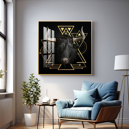 Gold Foil Geometric Figure Yak Premium Acrylic Square Wall Art