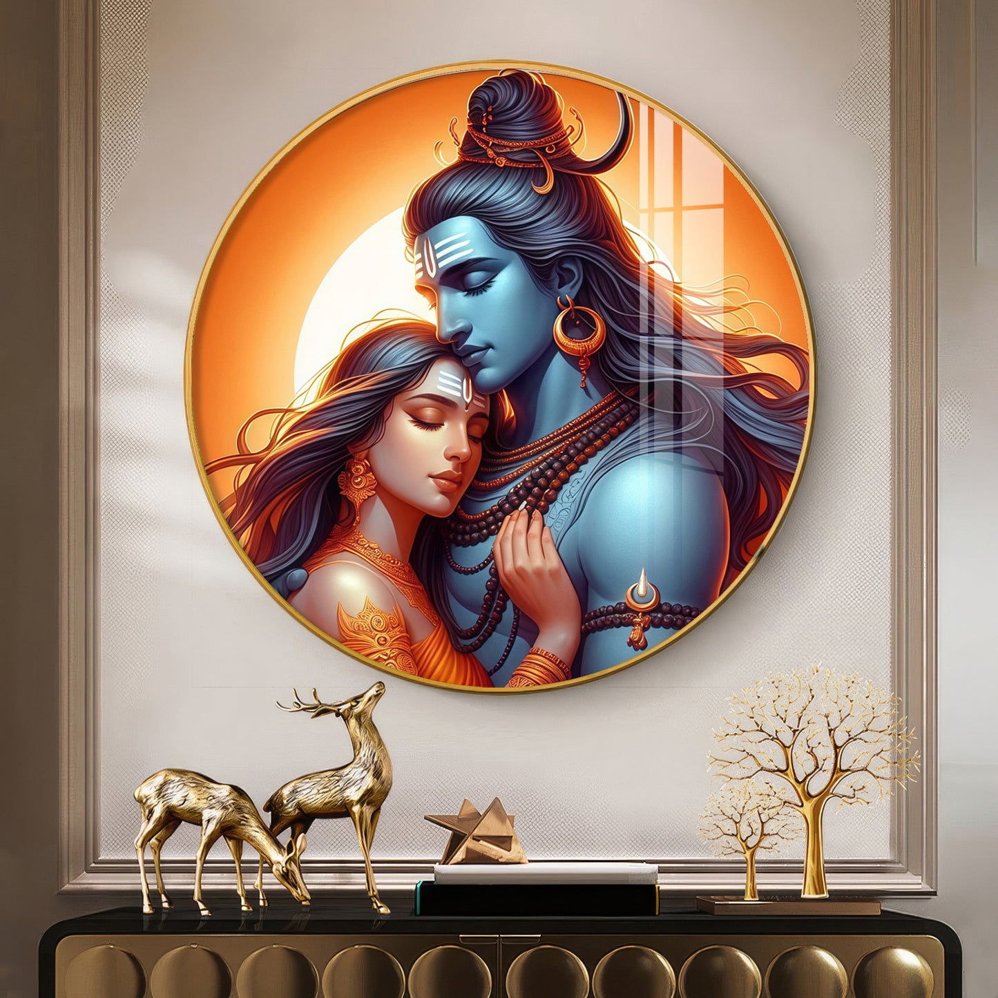 Lord Shiva and Goddess Parvati Premium Acrylic Round Wall Art
