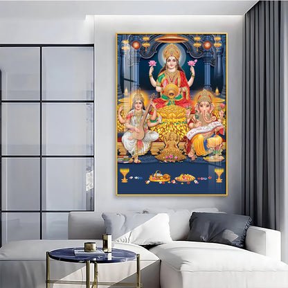 Spiritual Laxmi Ji With Flower Premium Acrylic Vertical Wall Art