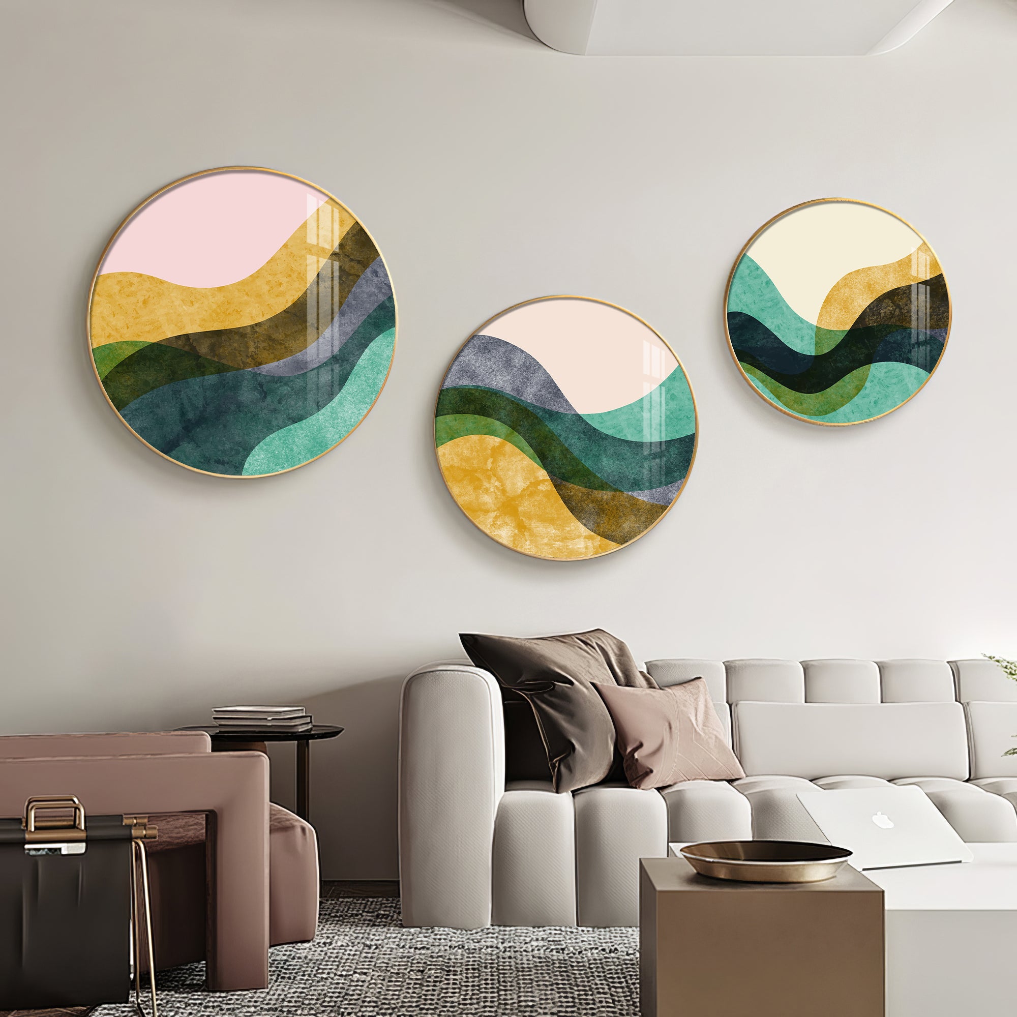 Wave Abstract Premium Acrylic Round Wall Art (Set of 3)