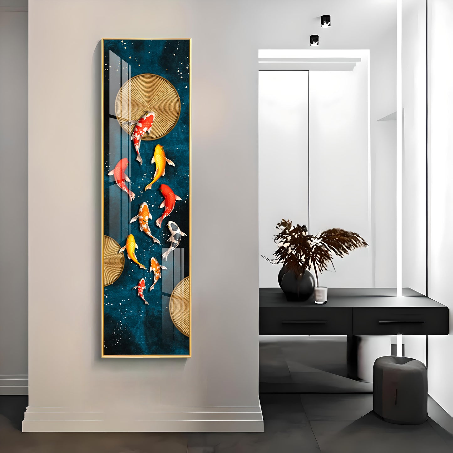 Lucky Koi Fishes Premium Acrylic Vertical Wall Art