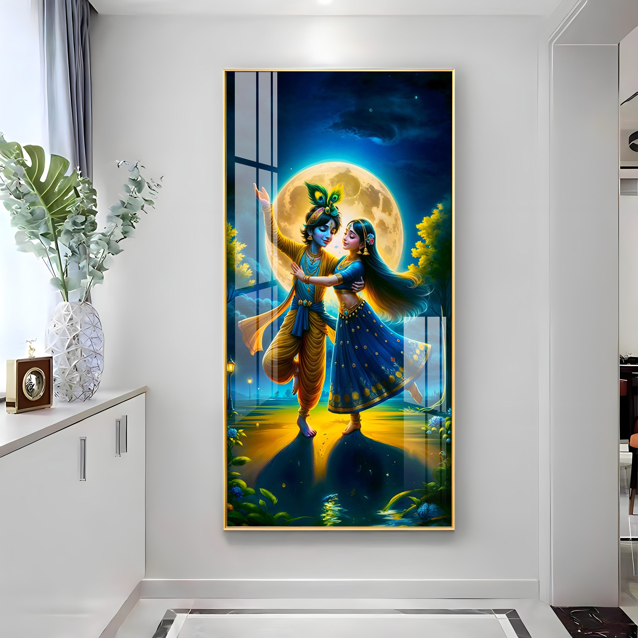 Radha Krishna Dancing Premium Acrylic Vertical Wall Art