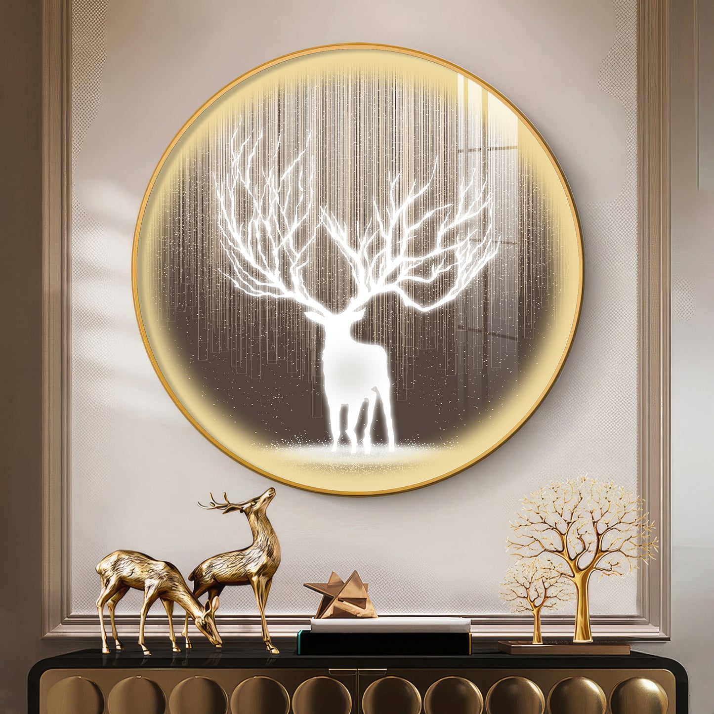 Antlered Reflection Premium Acrylic Round Wall Art