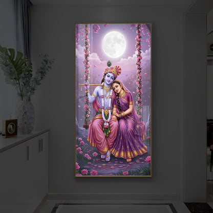 Loving Radha Krishna Modern Luxury Backlight Vertical Wall Art