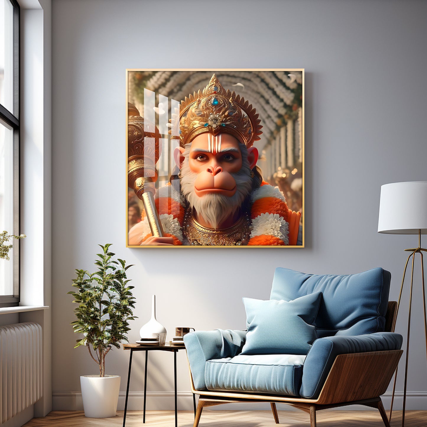 Ram Bhakt Hanuman Premium Acrylic Square Wall Art