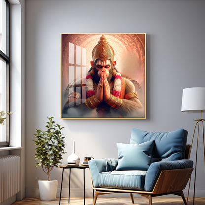 Powerful Hanuman Ji Premium Acrylic Square Wall Art