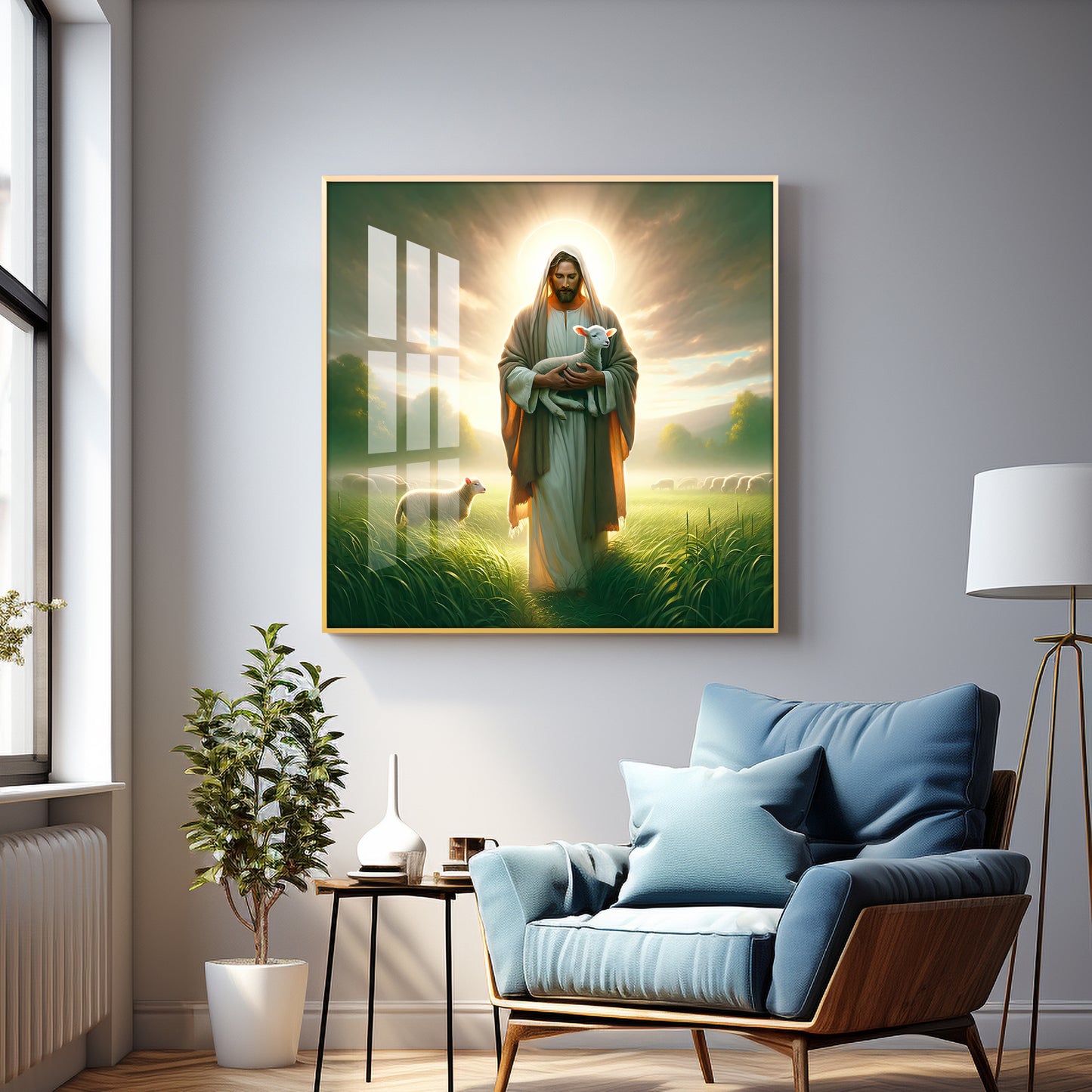 Jesus And His Sheep Premium Acrylic Square Wall Art