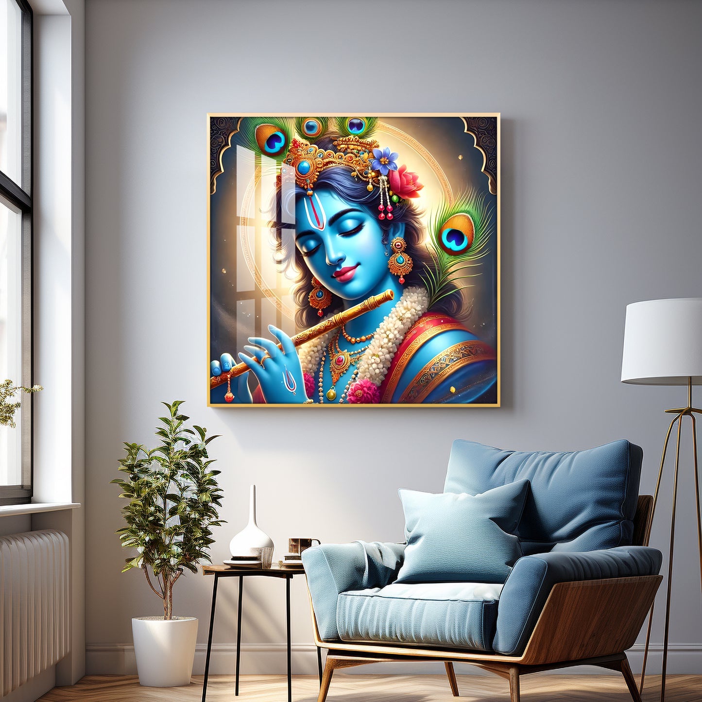 Spiritual Aura Of Krishna Premium Acrylic Square Wall Art