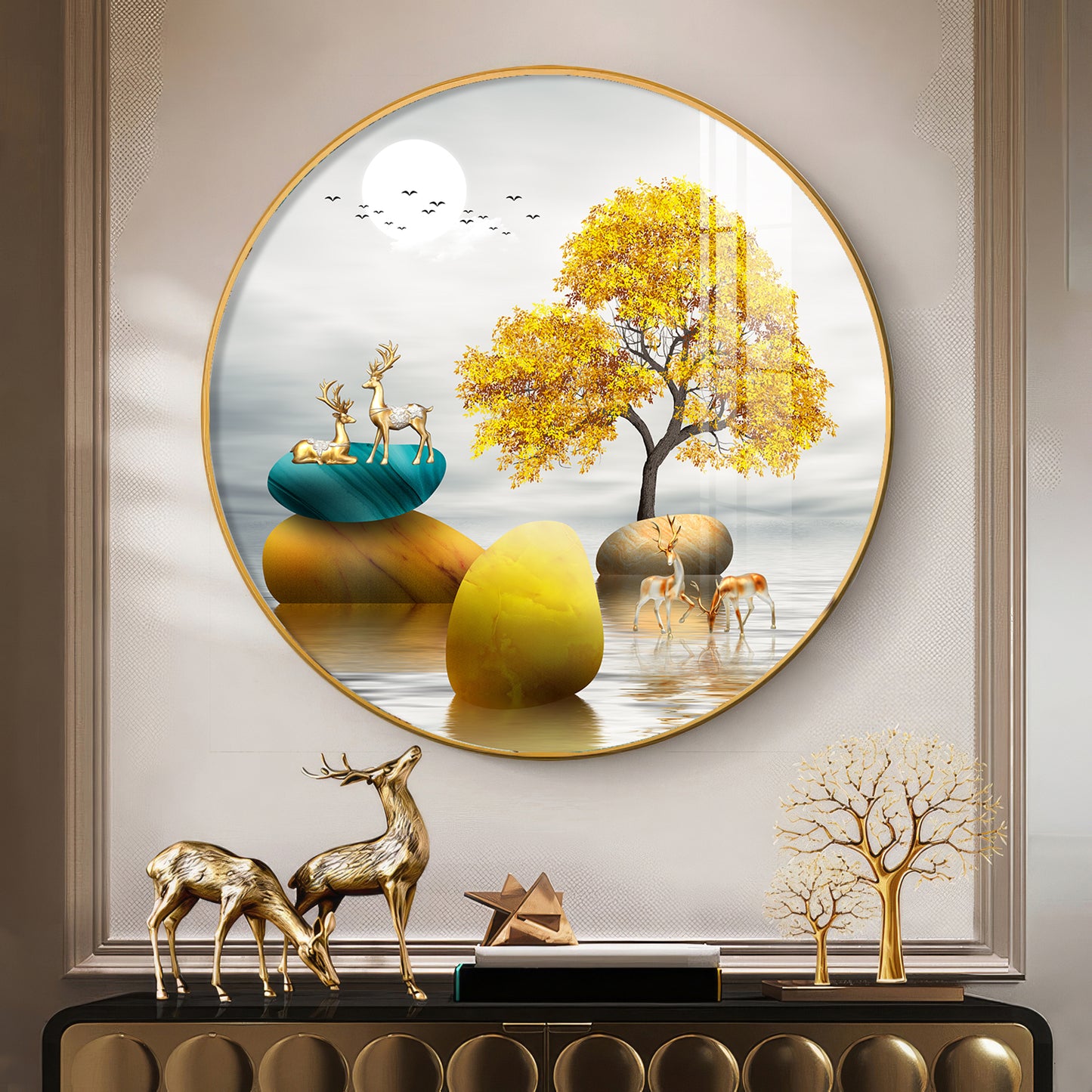 The Tree and The Fawn Premium Acrylic Round Wall Art