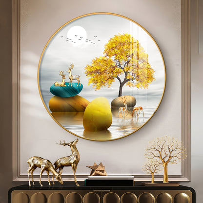 The Tree and The Fawn Premium Acrylic Round Wall Art