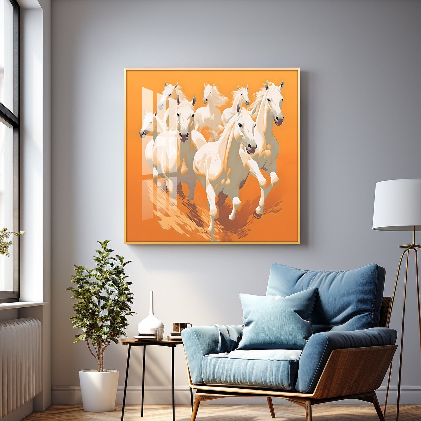 Lucky White Horses Premium Acrylic Square Wall Art