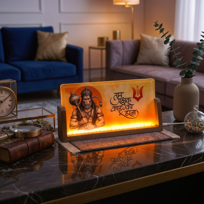 Hanuman Ji Acrylic LED Table Lamp - Wooden Stand