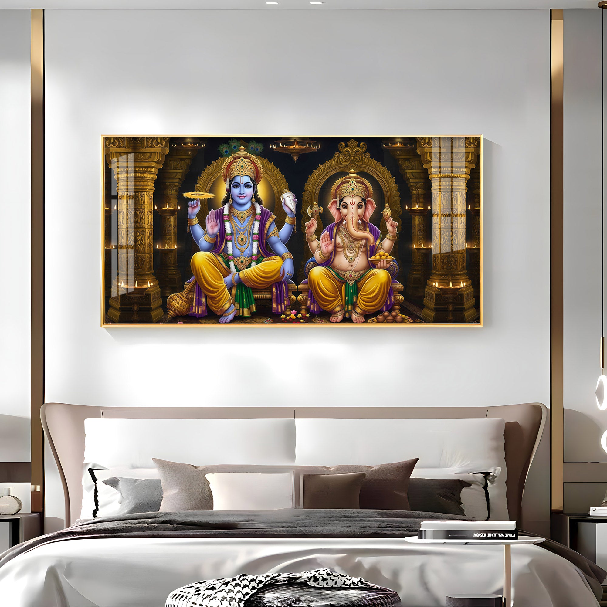 Lord Ganesha's Grace With Lord Vishnu Premium Acrylic Horizontal Wall Art