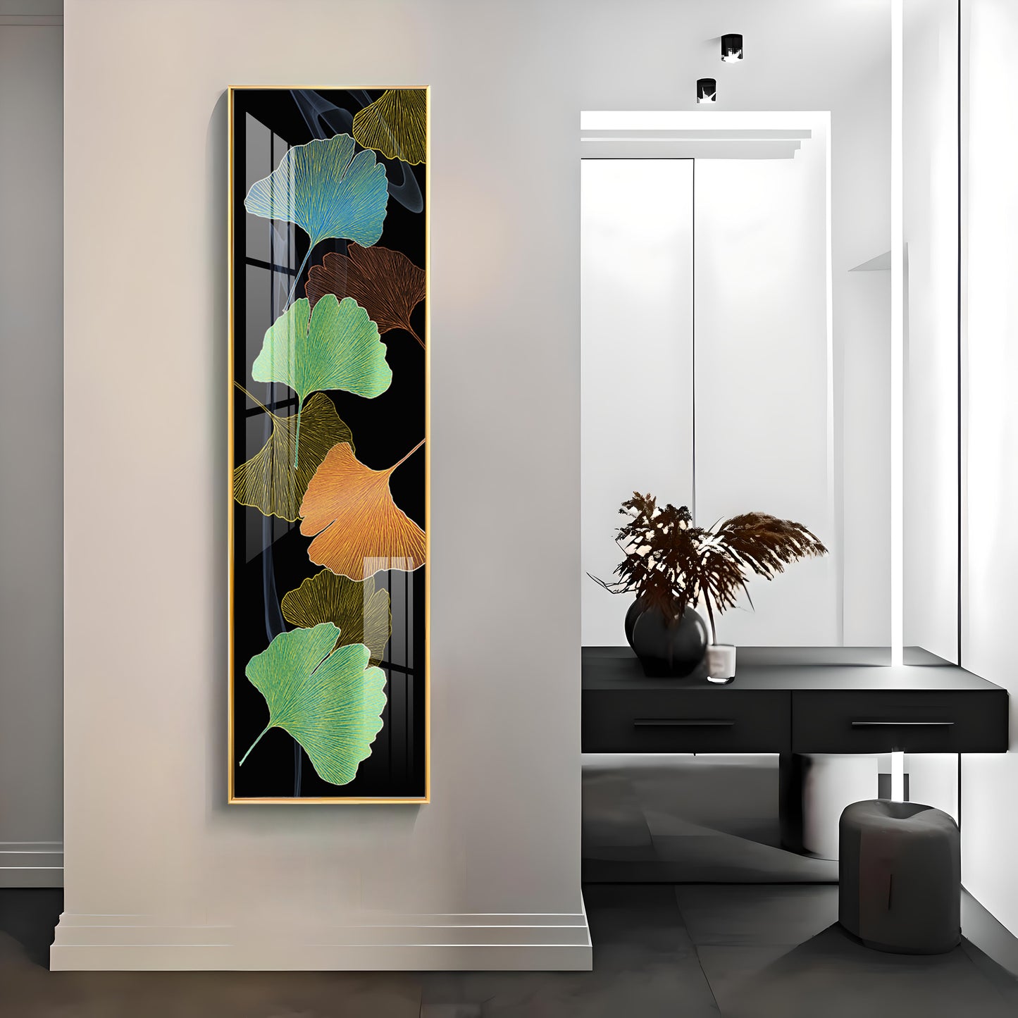 Colourful Ginkgo Biloba Leaves Premium Acrylic Vertical Wall Art