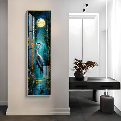 Moonlit Heron in Forest Premium Acrylic Vertical Wall Art