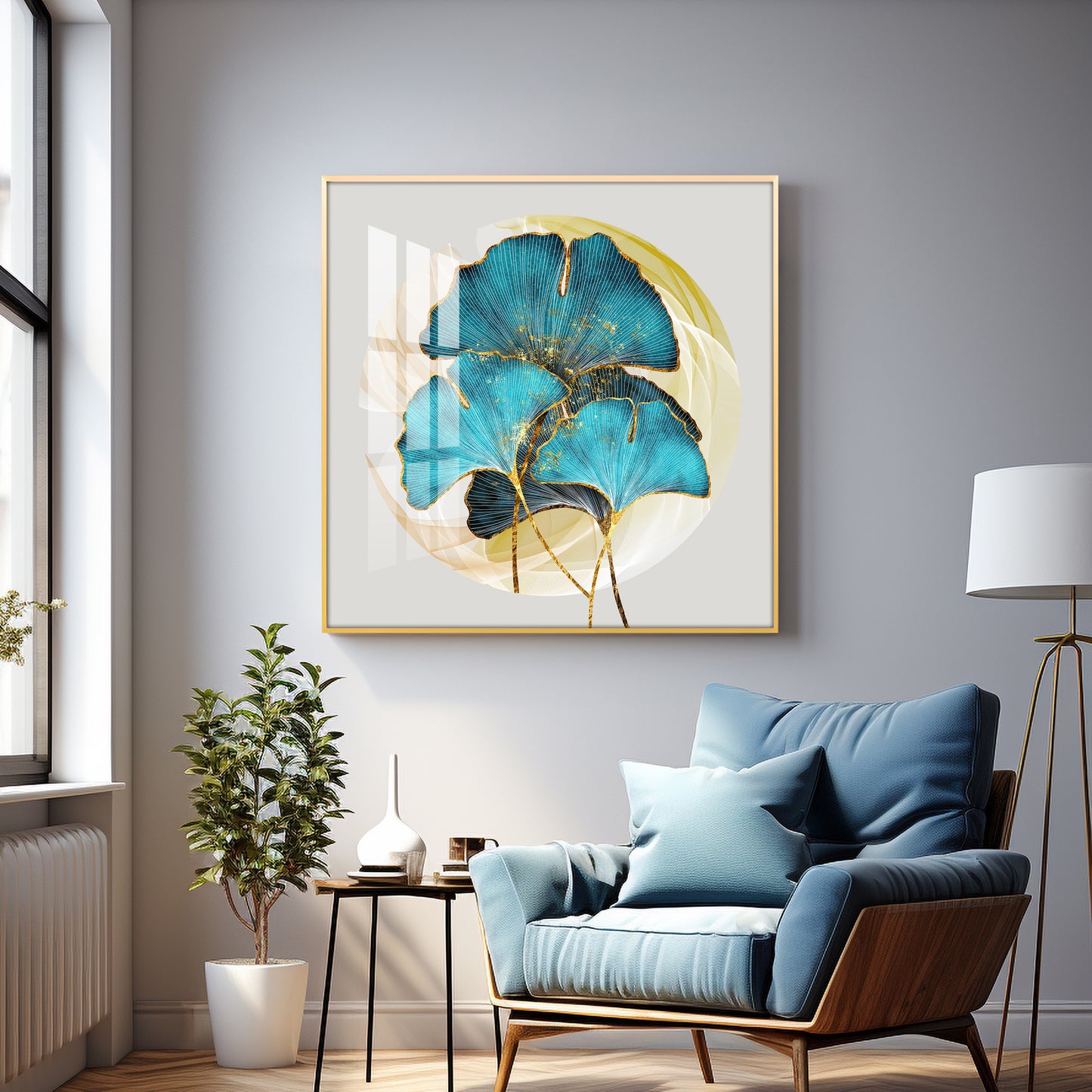 Golden Ginkgo Leaf Premium Acrylic Square Wall Art