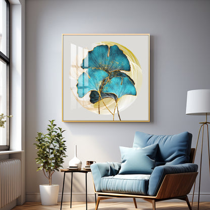 Golden Ginkgo Leaf Premium Acrylic Square Wall Art