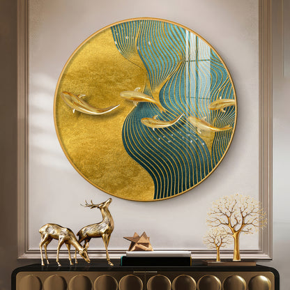Aqua Gold Premium Acrylic Round Wall Art