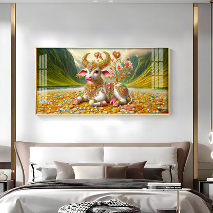 Ornamented Kamadhenu Premium Acrylic Horizontal Wall Art