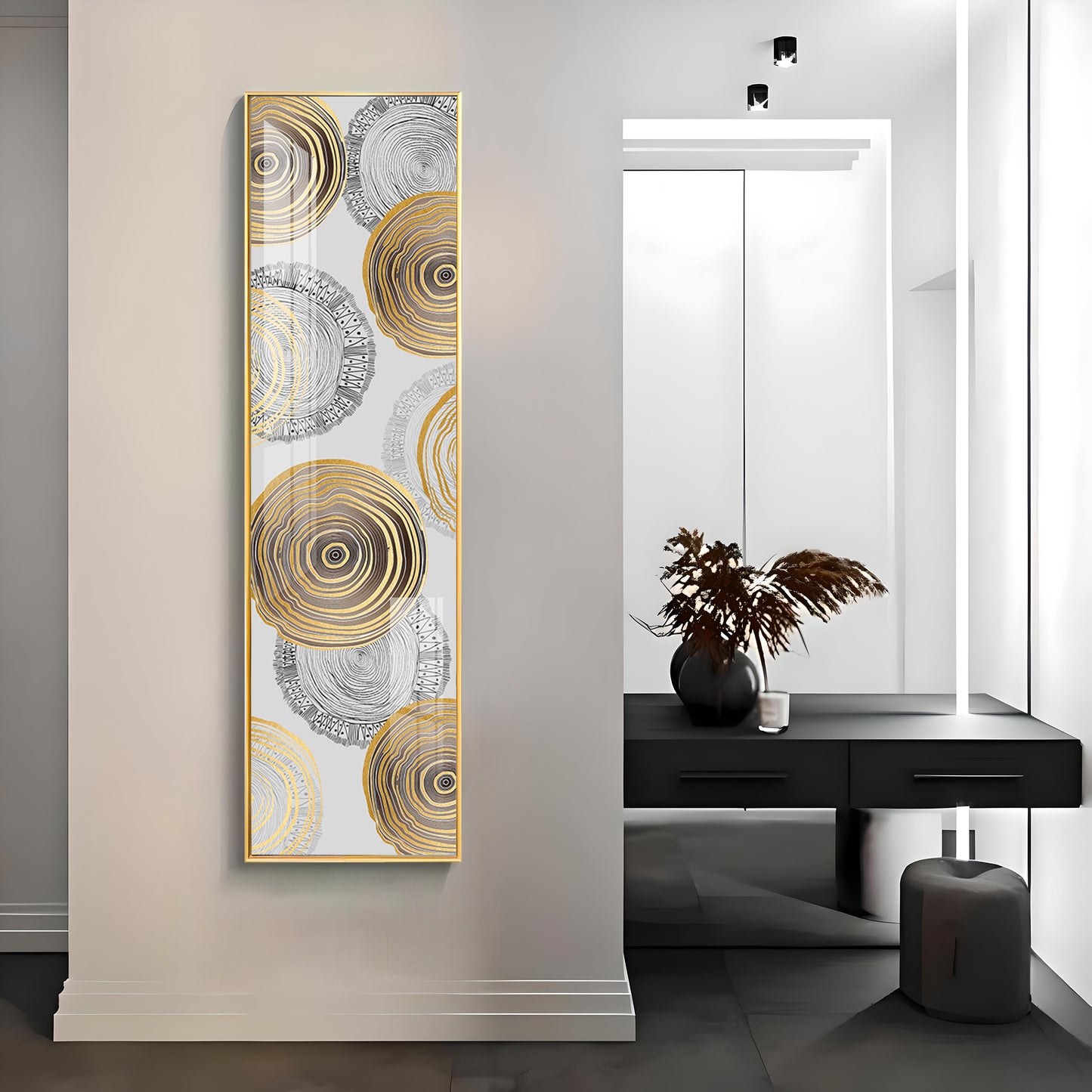 Spiral Gold & Black Design Premium Acrylic Vertical Wall Art
