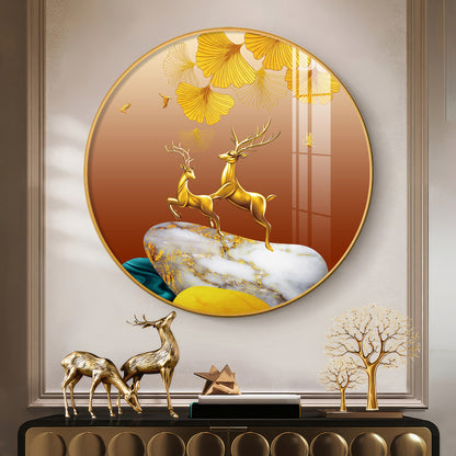 Golden Deer Duo Premium Acrylic Round Wall Art