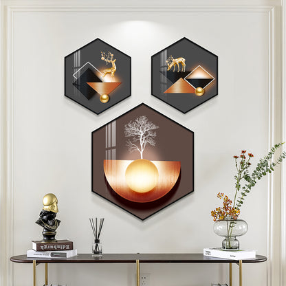 A Hoping Reindeer Premium Acrylic Hexagon Wall Art (Set of 3)