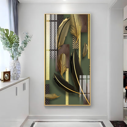 Black & Golden Feathers Premium Acrylic Vertical Wall Art