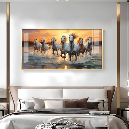 Vastu Seven Running Horses With Sunrise Premium Acrylic Horizontal Wall Art