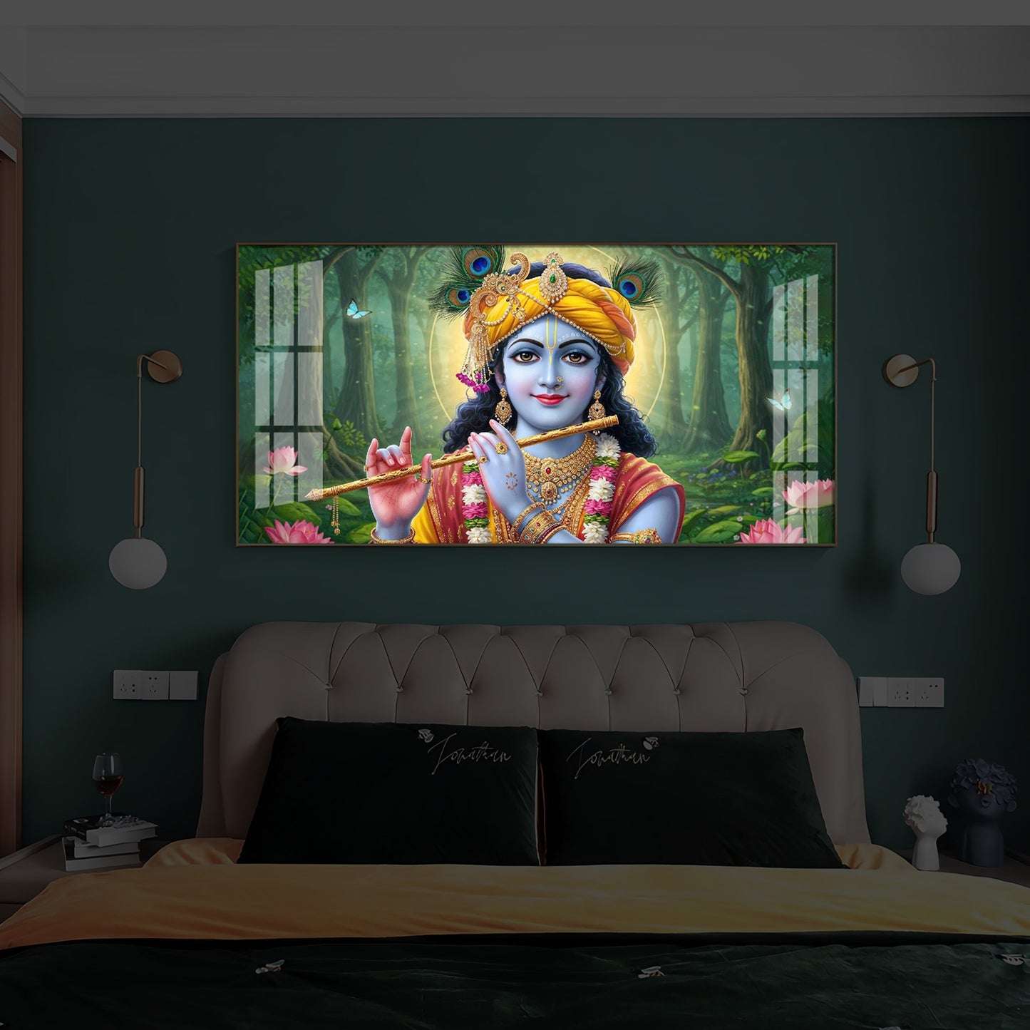 Shri Krishna Ji Modern Luxury Backlight Horizontal Wall Art