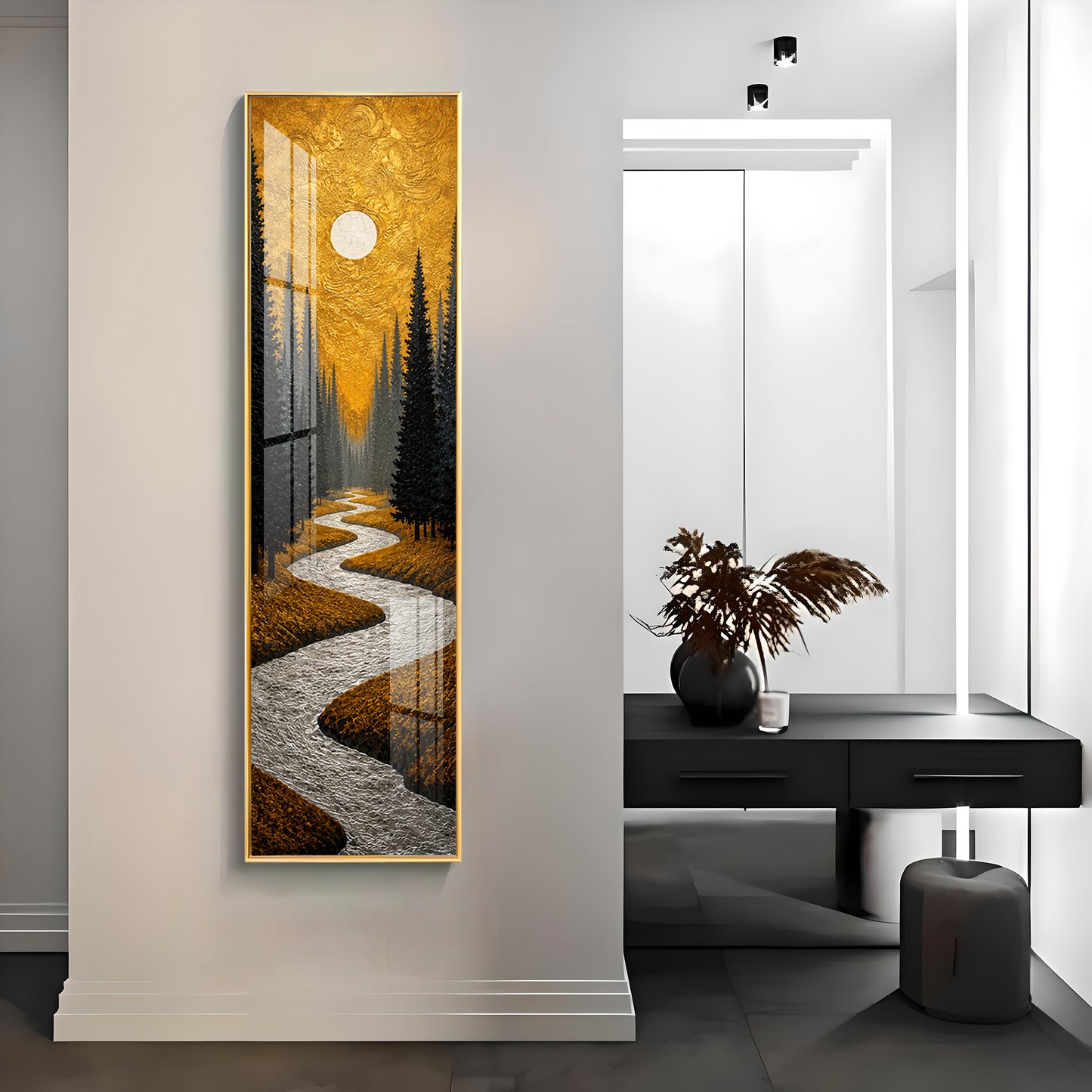 Golden Winding River Forest Premium Acrylic Vertical Wall Art