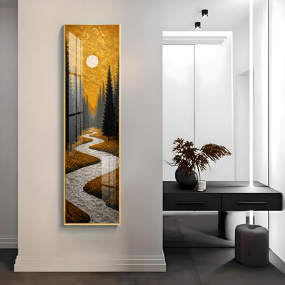 Golden Winding River Forest Premium Acrylic Vertical Wall Art