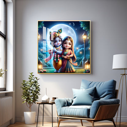 Cute Radha Krishna Premium Acrylic Square Wall Art