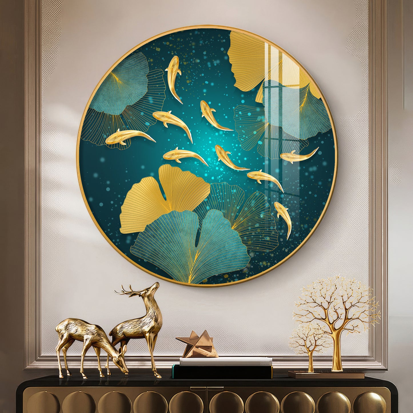 Golden Koi Fish Premium Acrylic Round Wall Art
