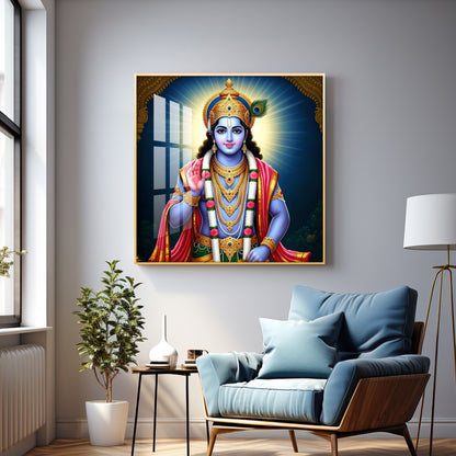 Divine Lord Krishna Blessing Premium Acrylic Square Wall Art