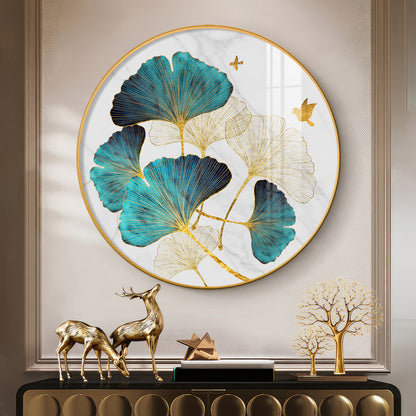 Blue Leaf Premium Acrylic Round Wall Art