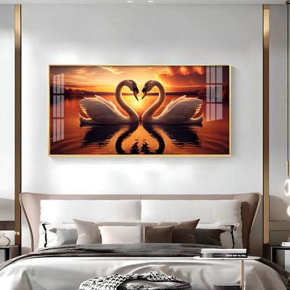 Loving Swan In Sunset Premium Acrylic Horizontal Wall Art