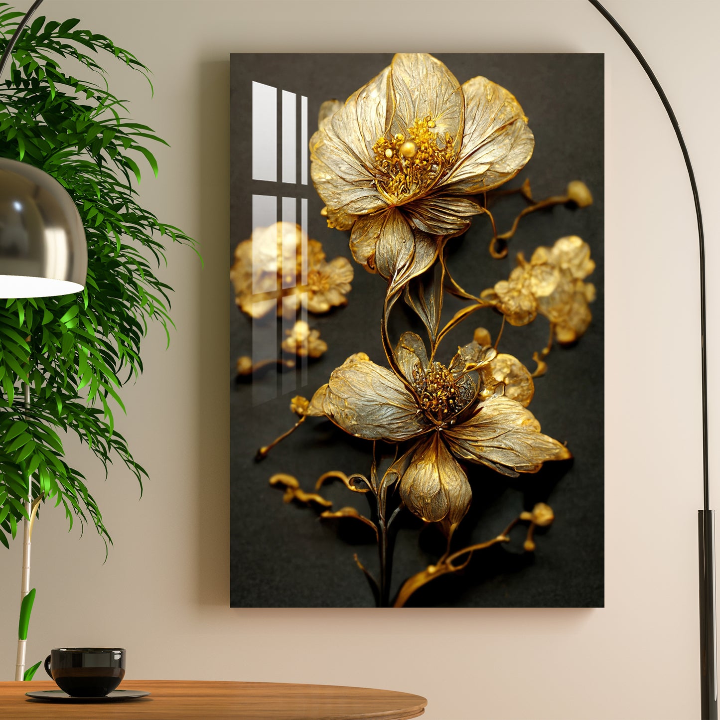 Glittering Golden Flowers Acrylic Wall Art