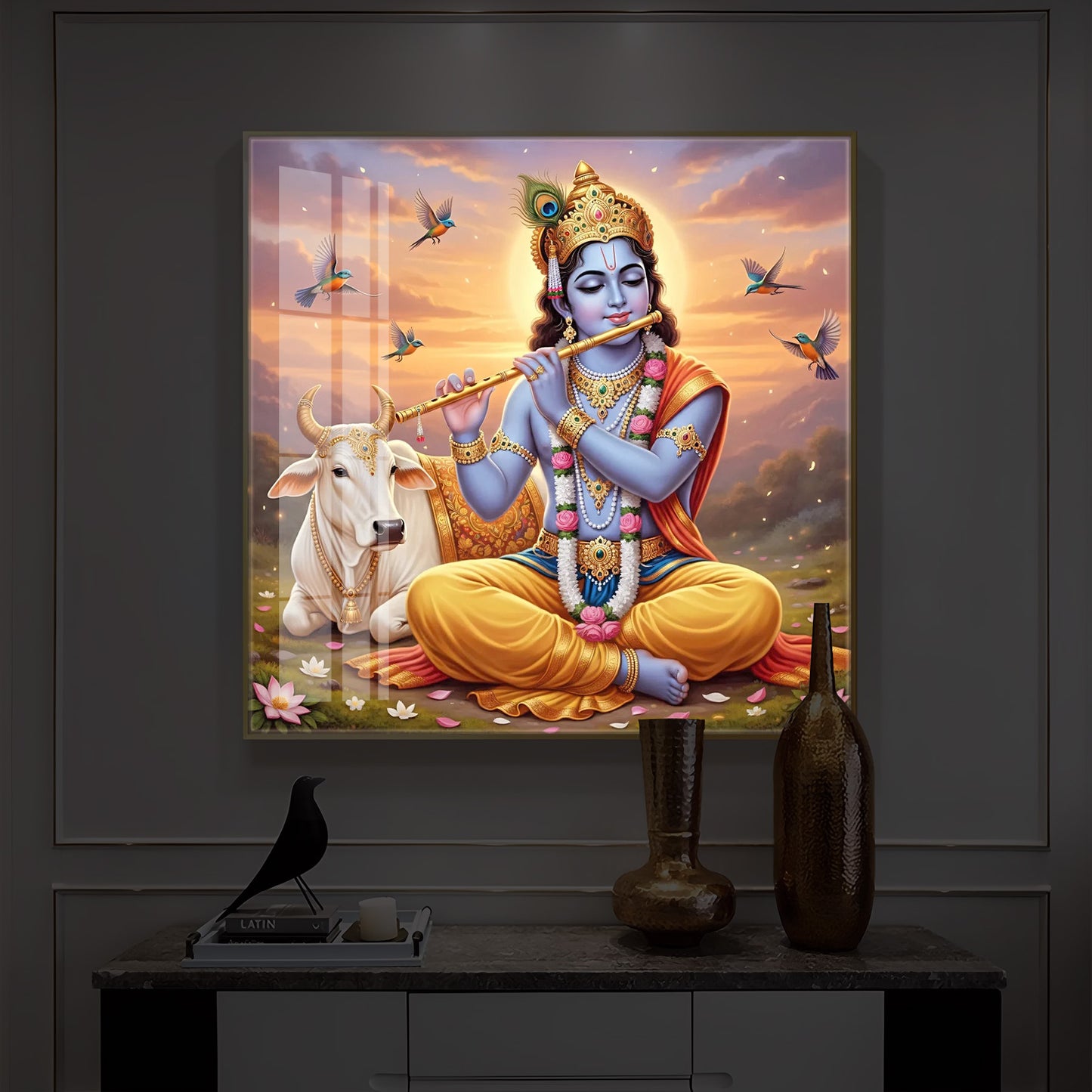 Divine Krishna Modern Luxury Backlight Square Wall Art