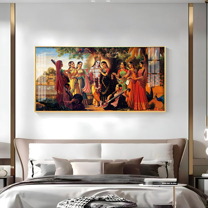 Radha Krishna With Gopiya Premium Acrylic Horizontal Wall Art