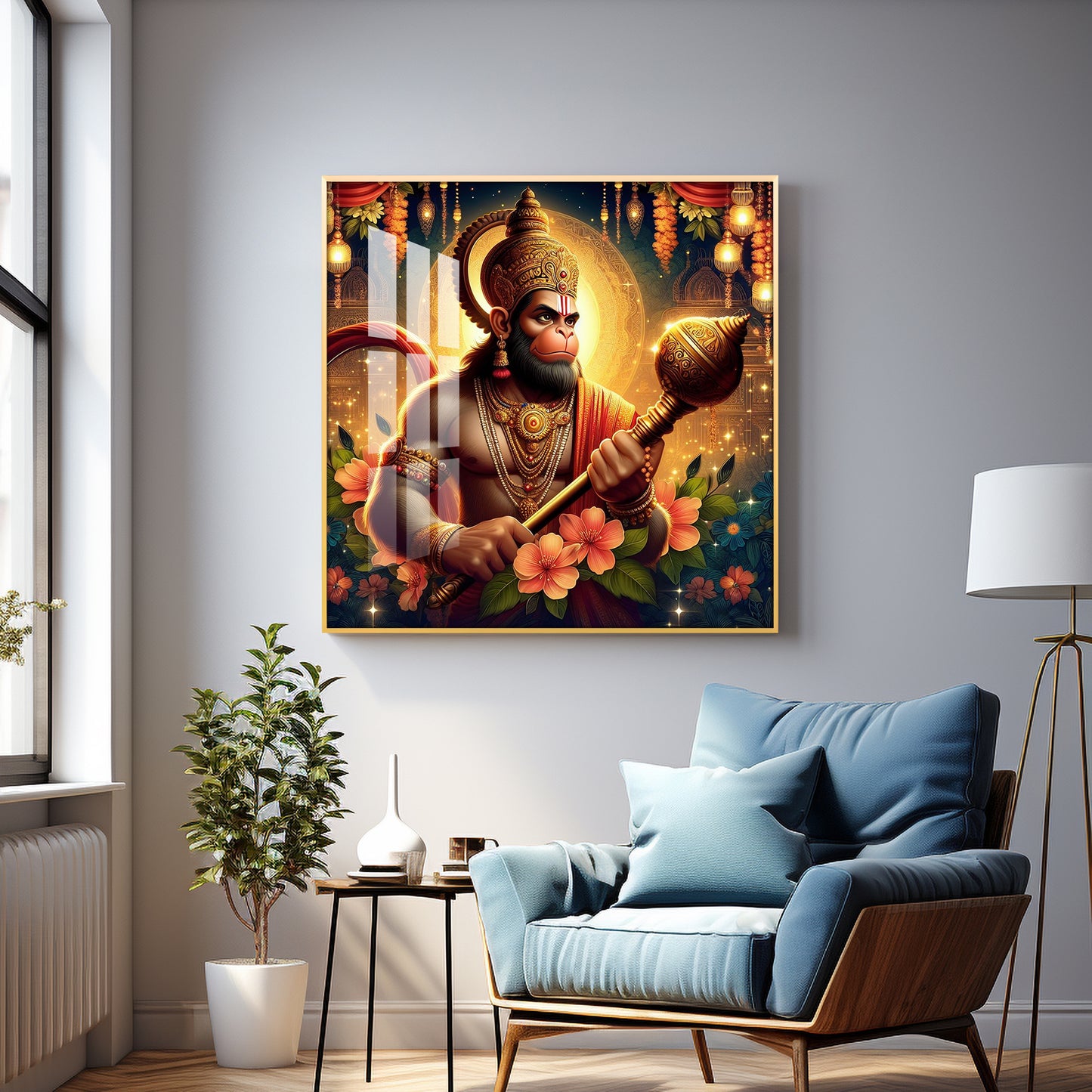 Jai Shree Hanuman Premium Acrylic Square Wall Art