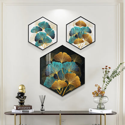 Ginko Leaf Premium Acrylic Hexagon Wall Art (Set of 3)