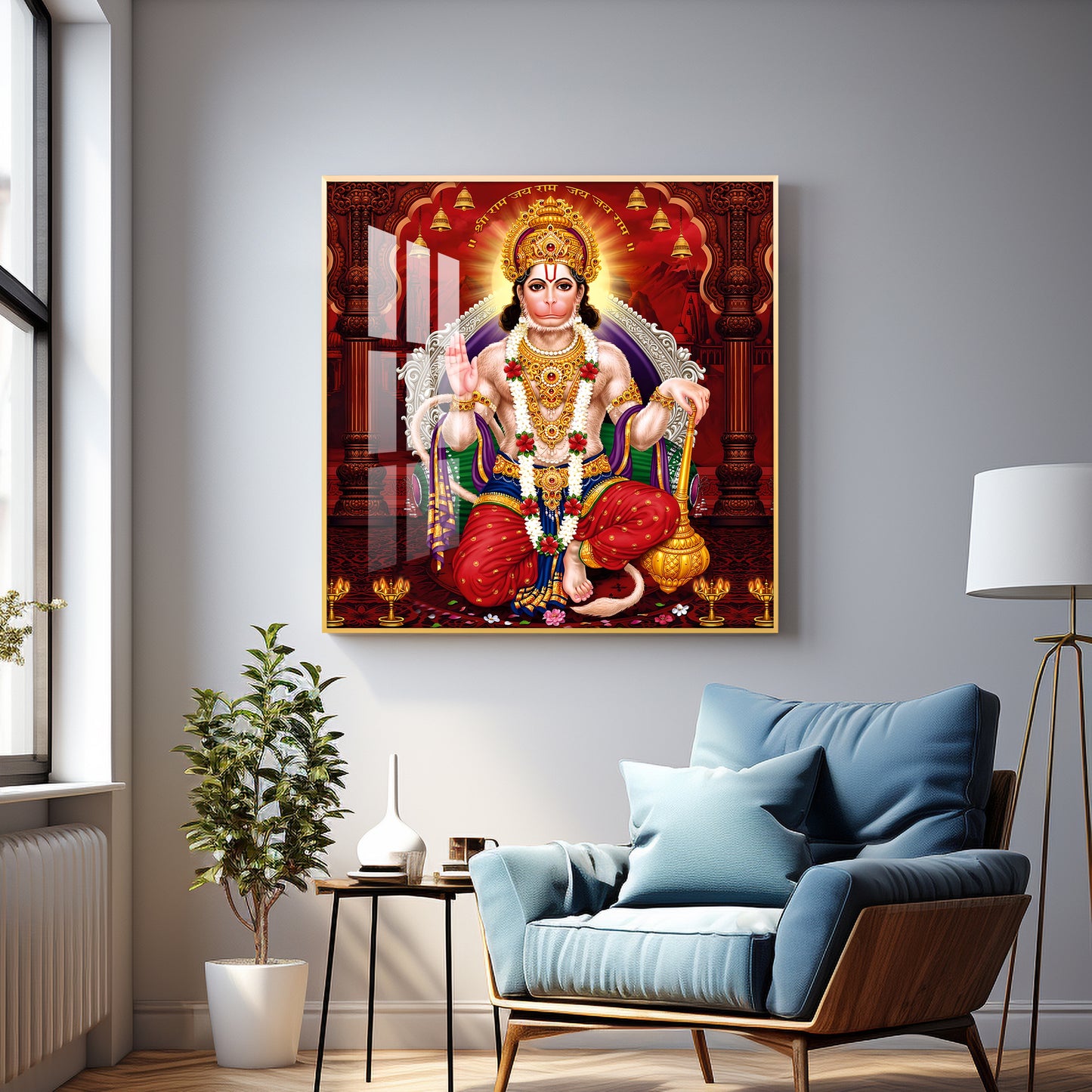 Lord Hanuman Ethereal Blessings Premium Acrylic Square Wall Art